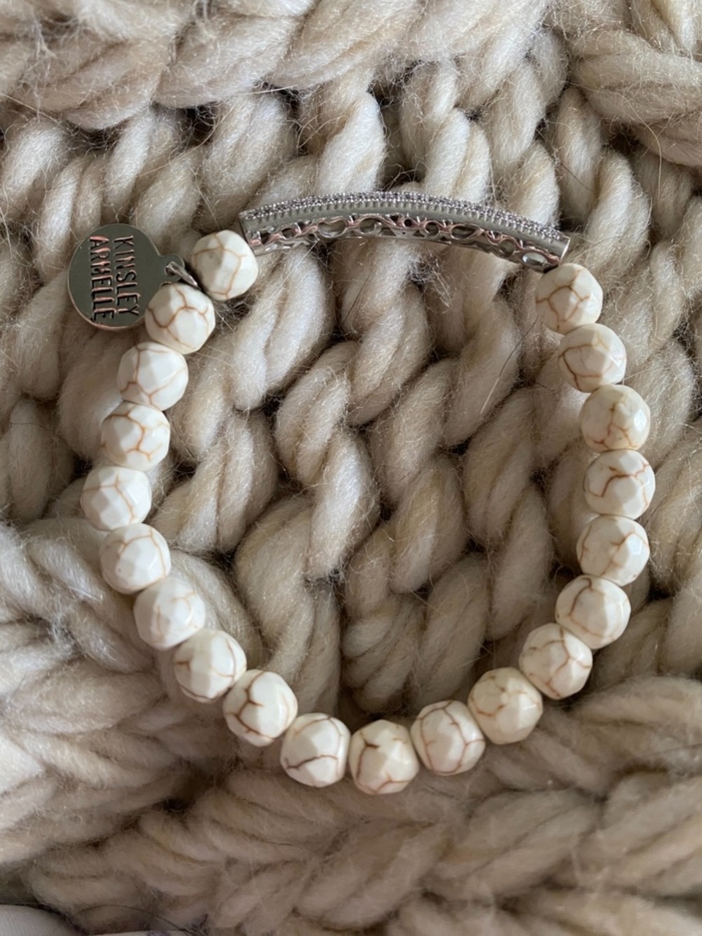 Kinsley Armelle Cream Howlite Bead Bracelet with Silver Bar